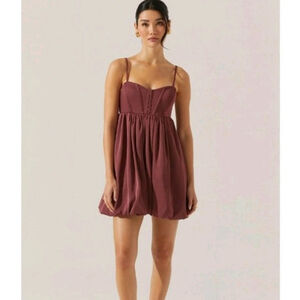 NWOT ASTR the Label Bustier Bubble Hem Babydoll Mini Dress in Merlot Brown Small